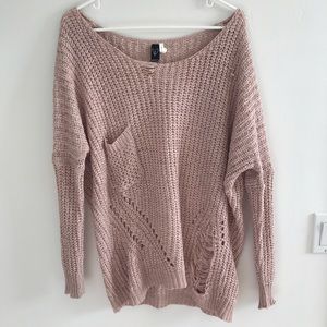 Mauve Sweater With Ribboned Cut Outs